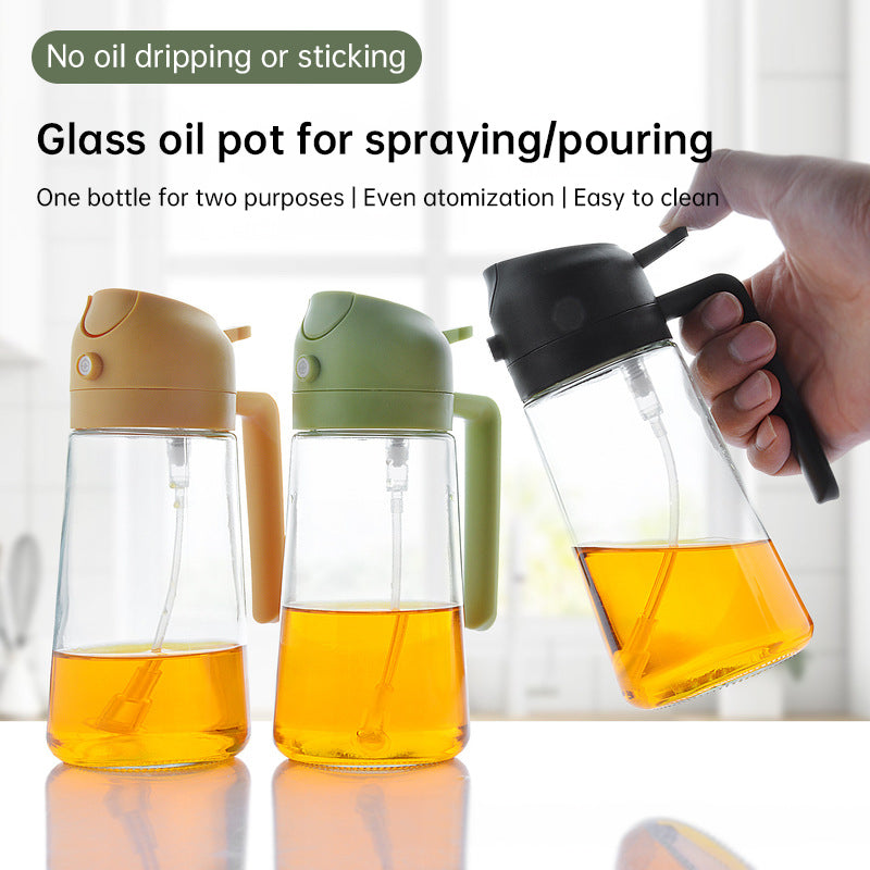 Olive Oil Dispenser & Sprayer 2-in-1 - Kitchen Cooking Oil Bottle