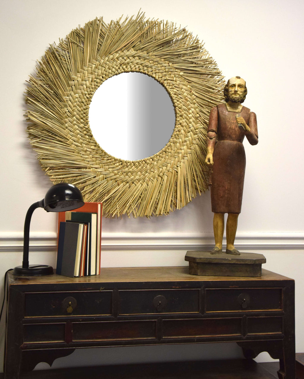 Boho Woven Seagrass Wall Mirror - 36" Round Sunburst