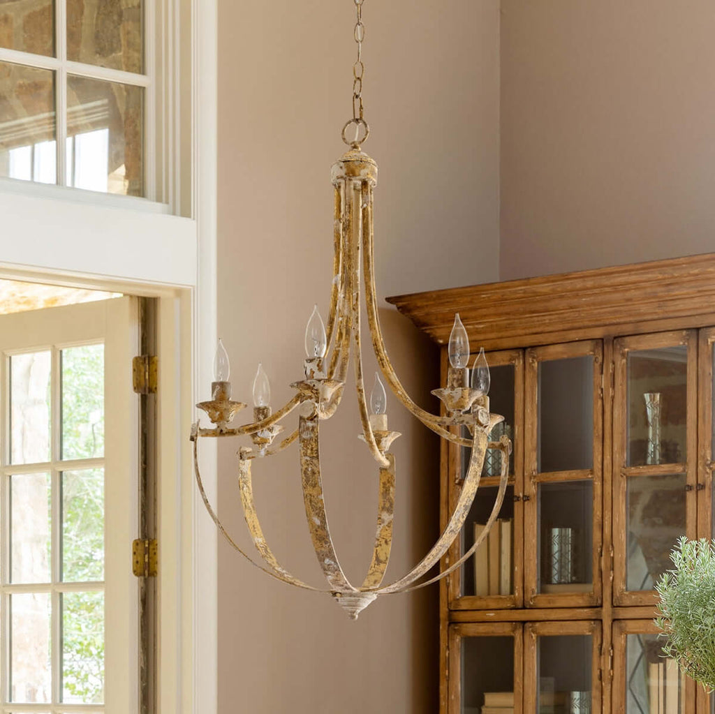 French Country Farmhouse Chandelier - Antique Gold Iron 20x20x32