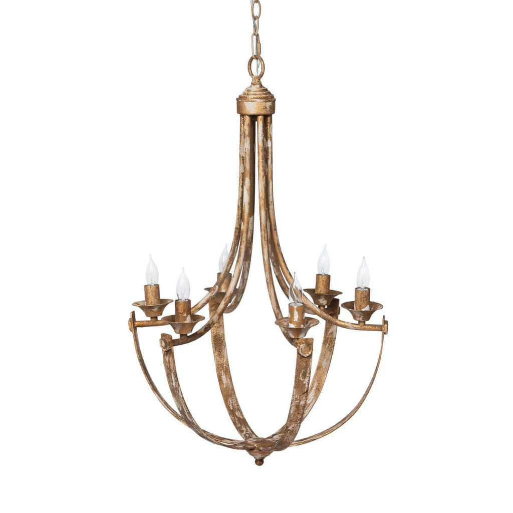 French Country Farmhouse Chandelier - Antique Gold Iron 20x20x32