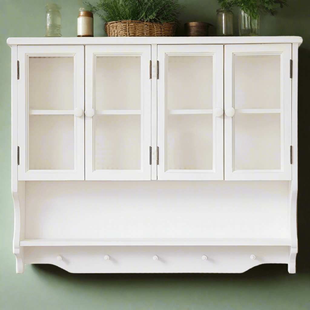 French Country Wall-Mounted Kitchen Cabinet - White Distressed