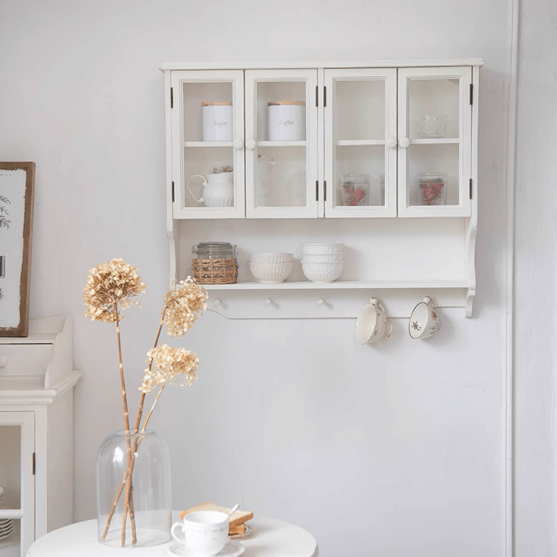 French Country Wall-Mounted Kitchen Cabinet - White Distressed