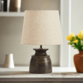 Petite Mango Wood Desk Lamp Natural Linen Shade - Farmhouse Table Lamp